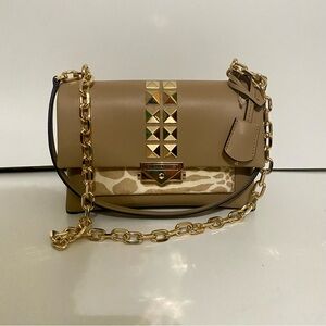 NEW MK Michael Kors Cece Medium Beige Camel Shoulder Gold Chain Crossbody Bag